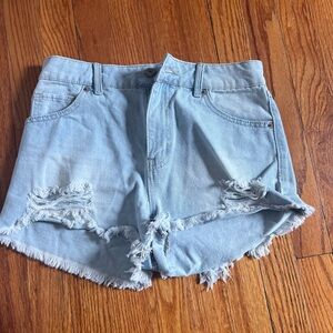 Light wash jean shorts close to a size small.